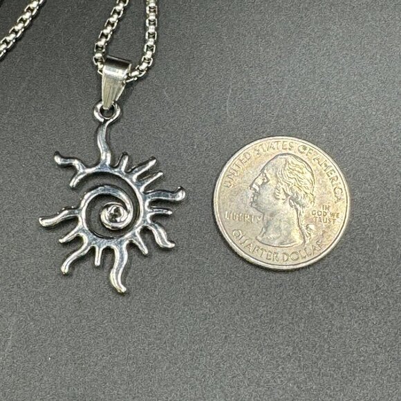 Spiral Sun Silver Tone Pendant and Necklace #1375 - Picture 8 of 12